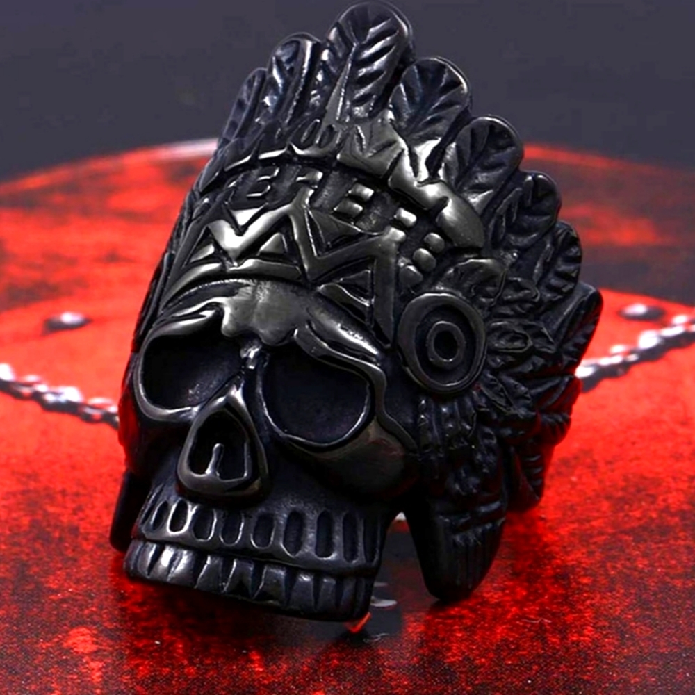 Stainless Steel Indian Chief skull Ring. Silver & rainbow available